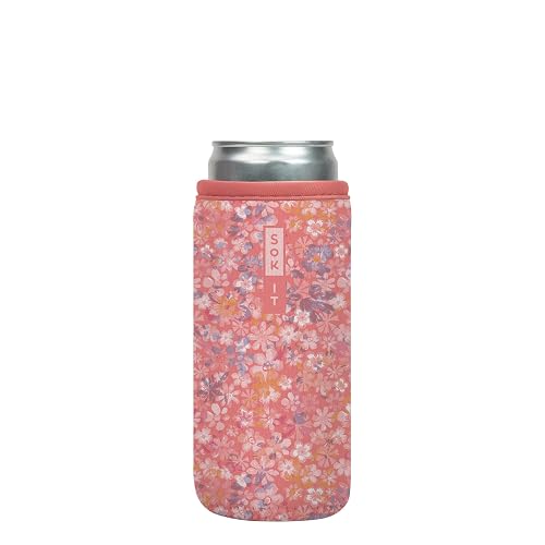 Sok It CanSok Sleeve for Beer & Soda Insulated Neoprene Cover (Blushing Blooms, 12oz Slim Can Sleeve)