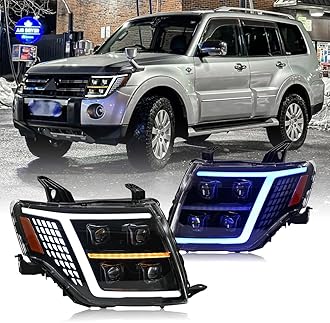 T T-ABC New Quad Beam Headlamps Compatible with 2009-2021 Mitsubishi Pajero Headlights V93 V97 Front Lamp Assembly Full LED Sequential Animation Custom Head Lights Accessories