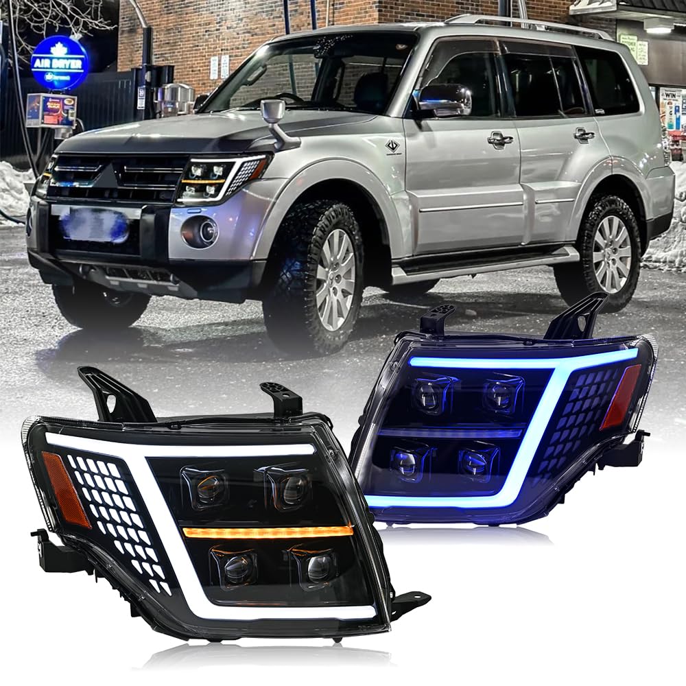 T T-ABC New Quad Beam Headlamps Compatible with 2009-2021 Mitsubishi Pajero Headlights V93 V97 Front Lamp Assembly Full LED Sequential Animation Custom Head Lights Accessories