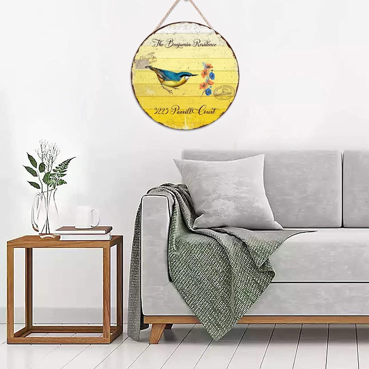 Custom Name Home Address Hummingbird Wood Door Sign, Wall Door Hanging Sign, 16" x16" Hummingbird Front Door Sign, Funny Farmhouse Backyard Door Hanger Wall Decor Housewarming Gifts