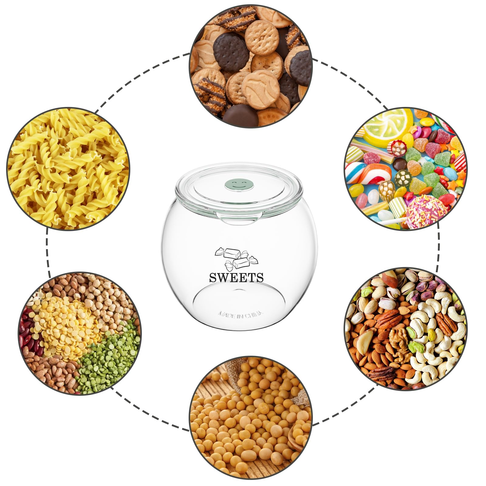 Barattolo per biscotti con coperchio in plastica – Contenitore ermetico per biscotti da 2,2 l per biscotti, snack, caramelle e frutta secca – Barattolo senza BPA trasparente con anello in