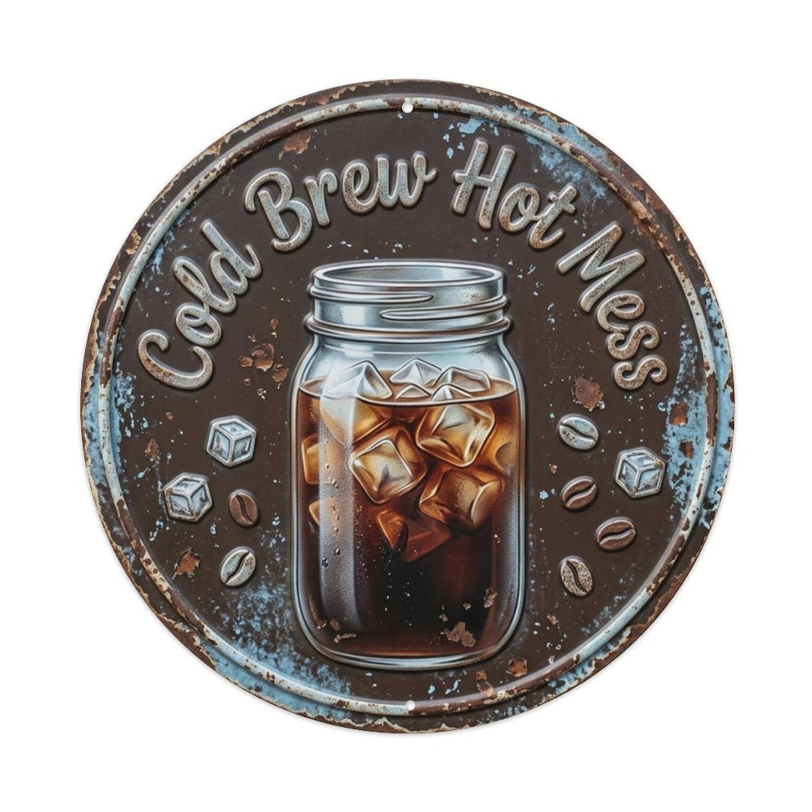 Cold Brew Summer Kitchen Vintage Metal Tin Sign Plaque Wall Decor for Cafe, Club Bar, Office, Garden Metal Poster 8x8Inch