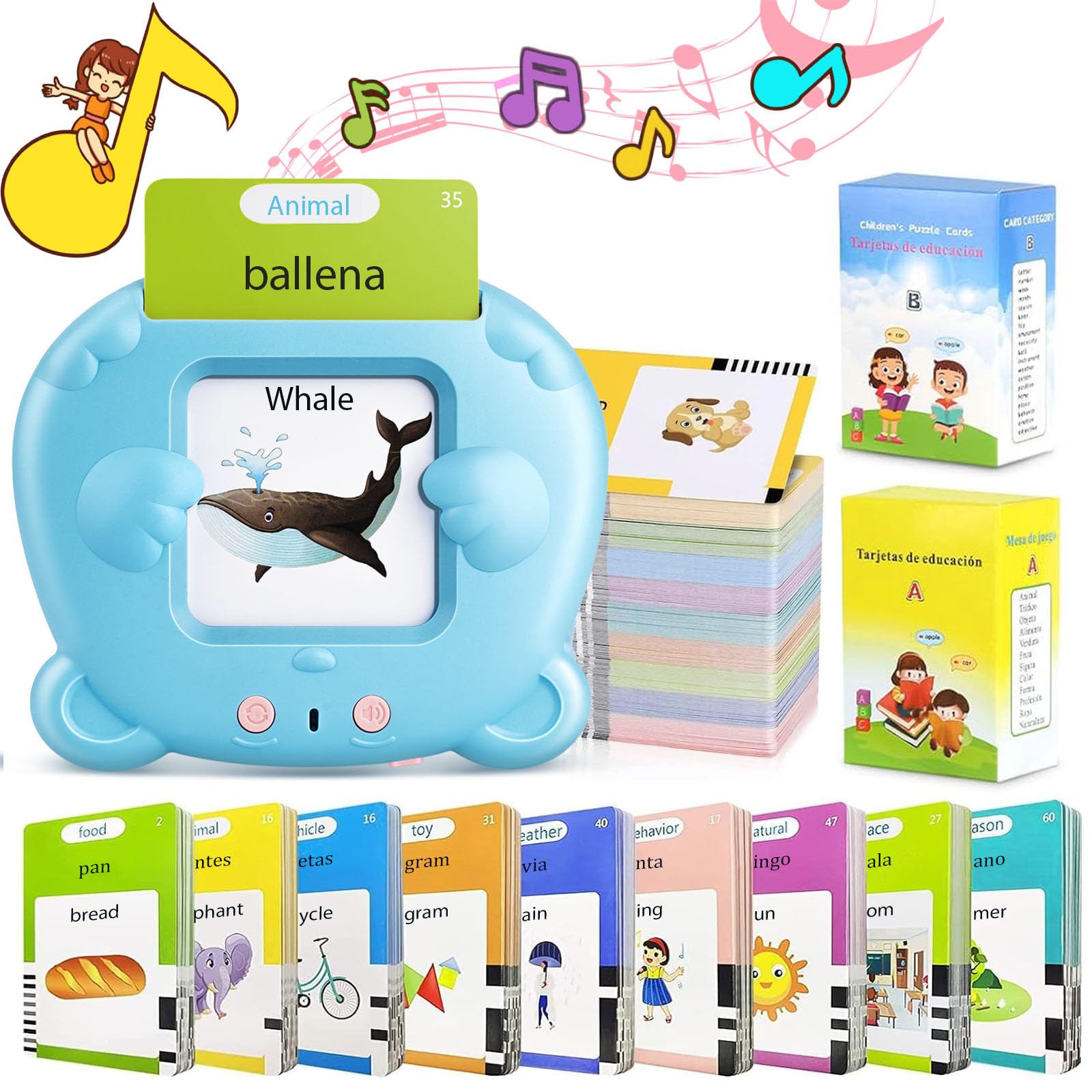 Spanish & English Talking Flash Cards for Toddler 1-6 Year Olds, Learning Montessori Toys with 510 Sight Words, Speech Therapy Toys, Children's Sensory Preschool Learning Educational Birthday Gifts