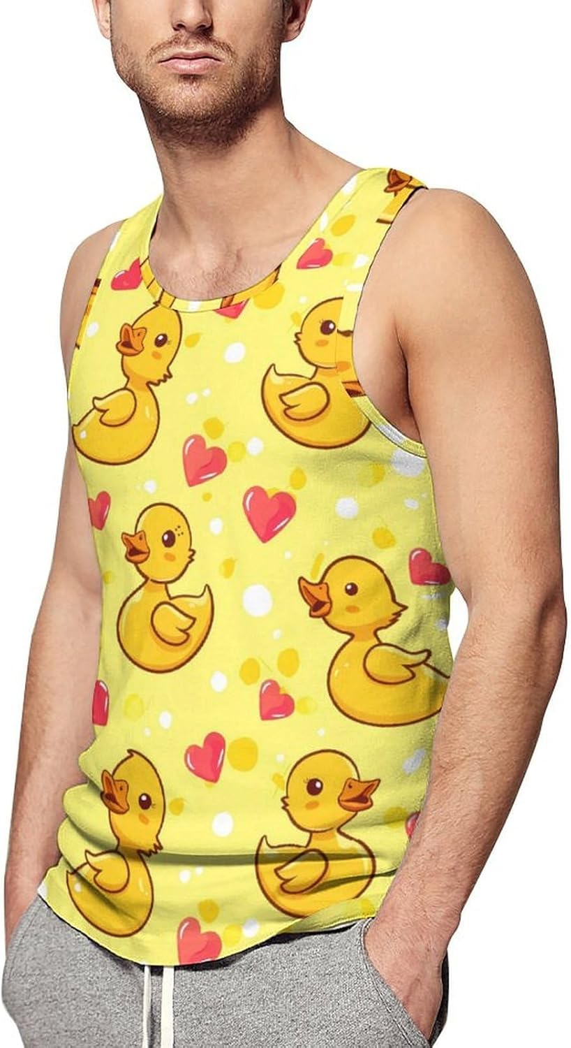 Cute Rubber Duck Men's Tank Top Sleeveless Muscle Shirts Vest Beach T Shirts for Workout Gym