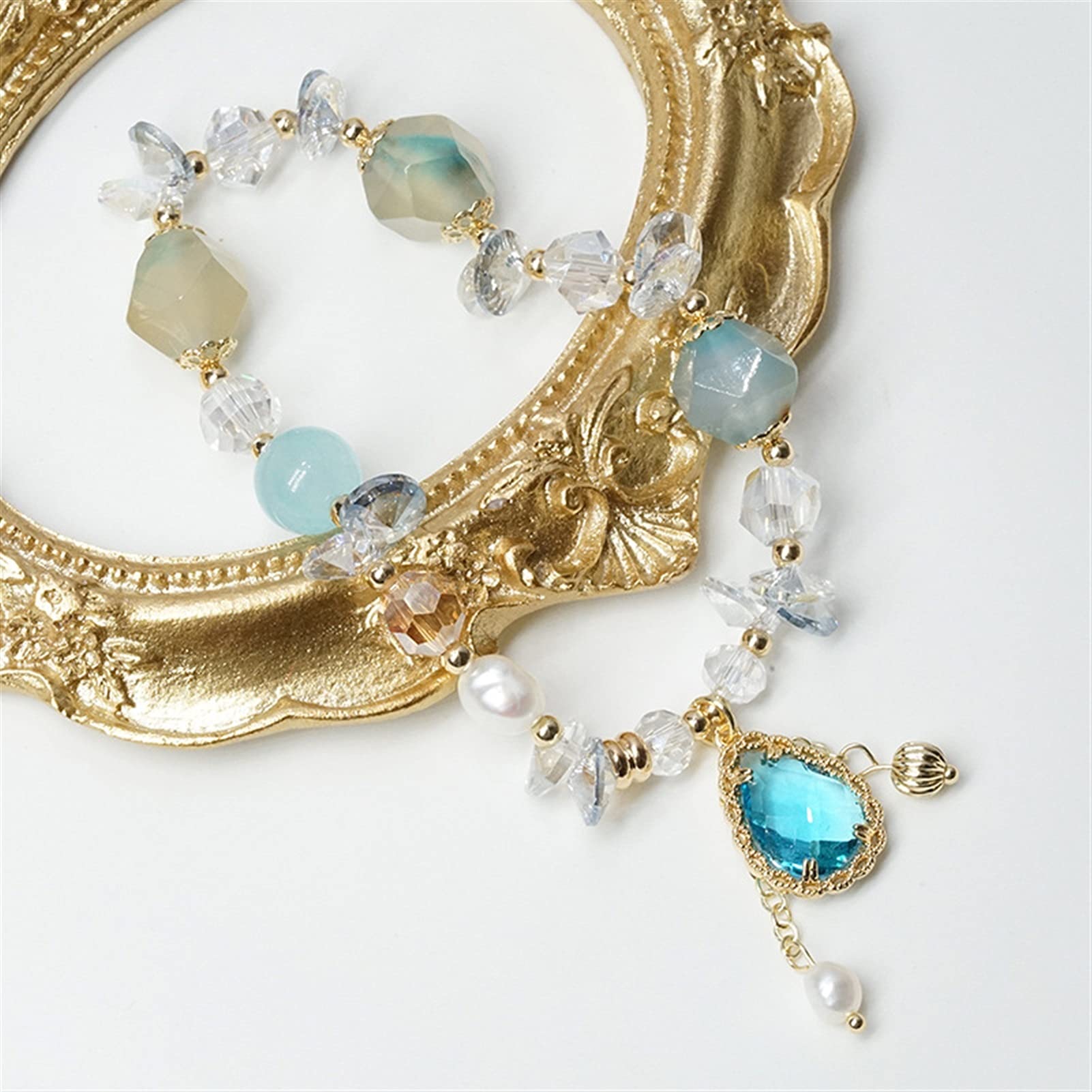 Bohemia Colgante de Gota de Agua Perlas Naturales de Agua Dulce Color Caramelo Cuentas de Piedra de Cristal Pulseras para Mujeres joyería de Moda Pulsera joyería