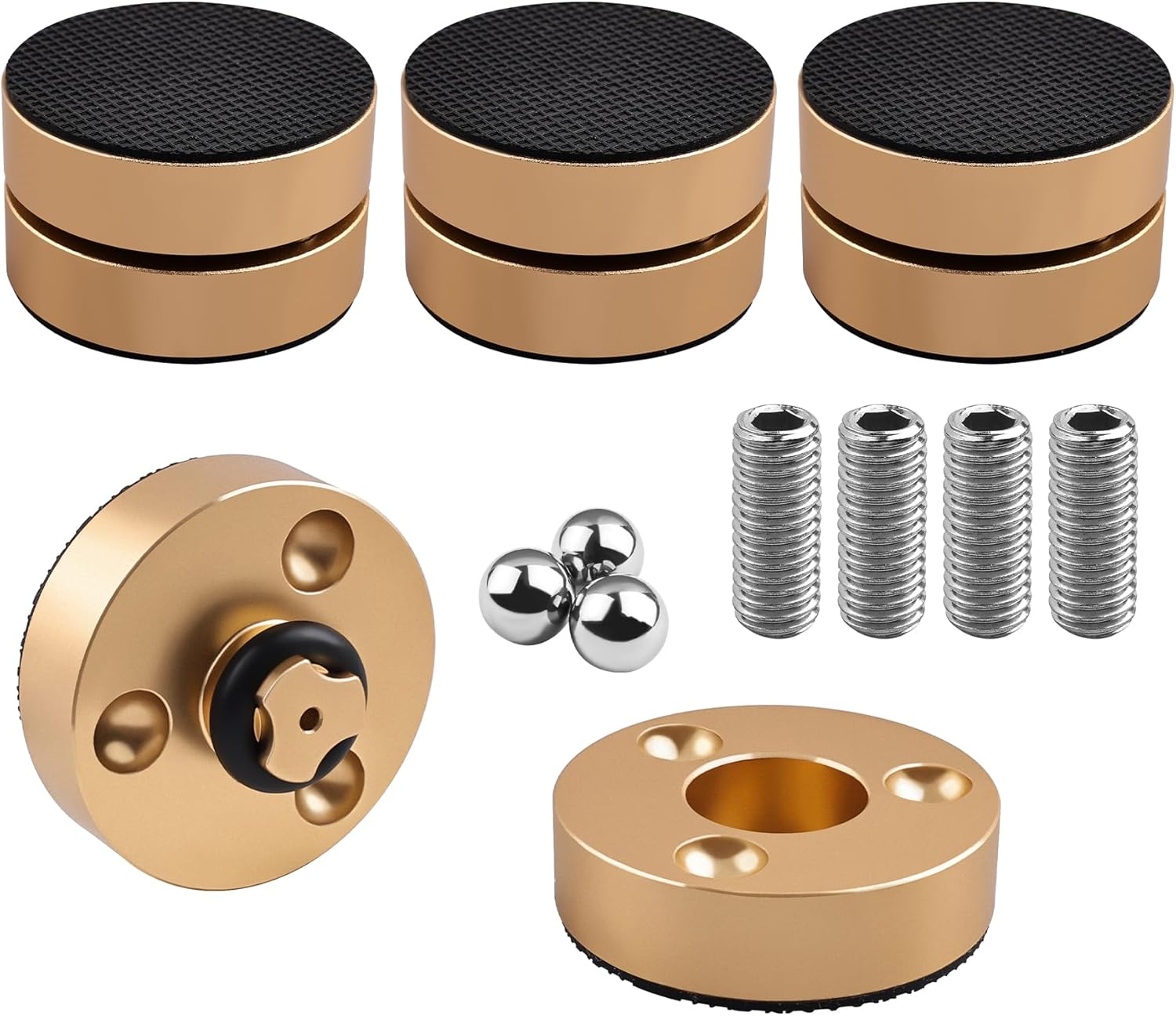 3-Point Isolation Feet for Speakers & Turntables, Brass and Aluminum Anti-Vibration Spikes for Audiophiles, Enhanced Sound Quality (Gold)