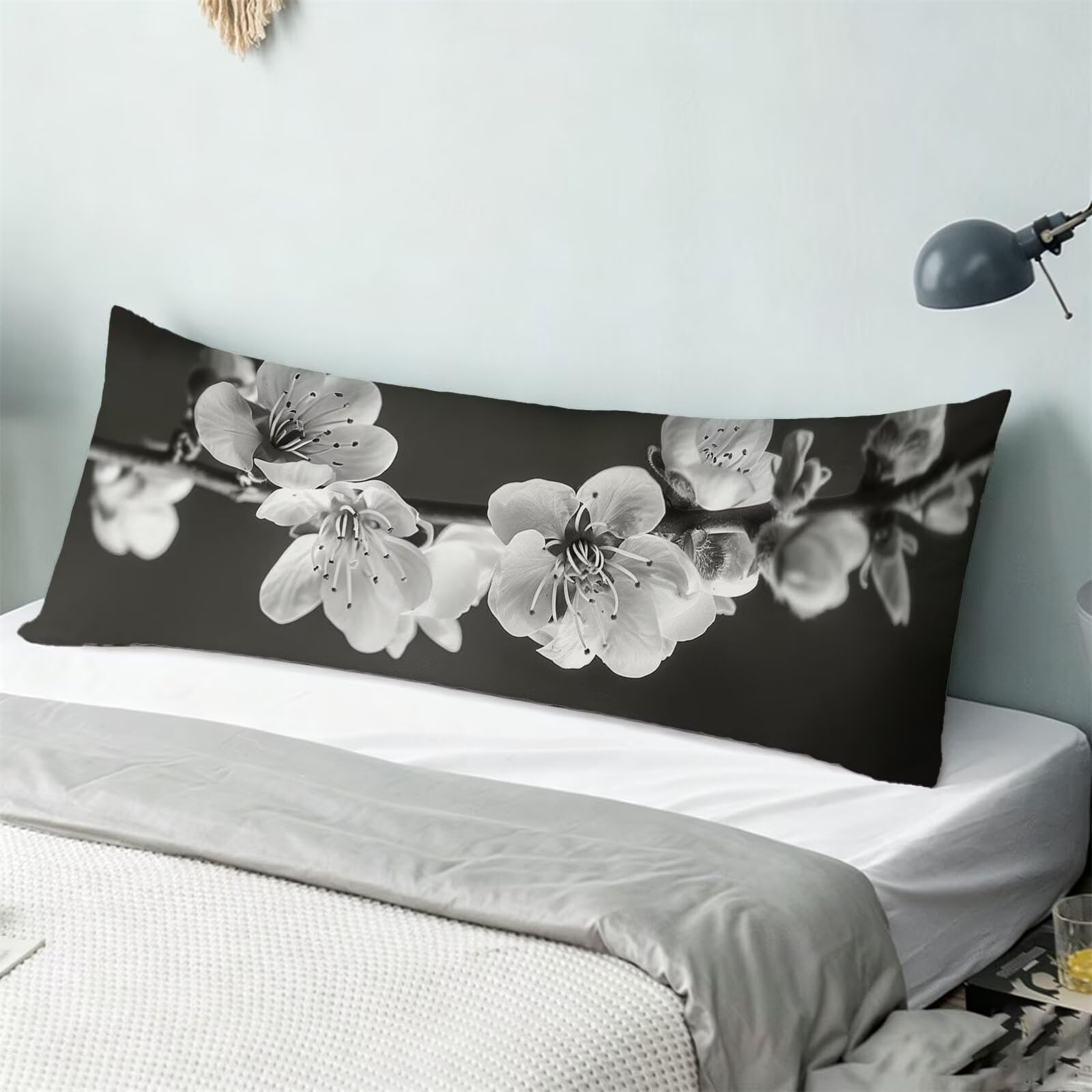 Funda de Almohada 60 x 180 cm Gris Protector Almohada 180 cm con Cremallera Invisible, Lino Durable y Transpirable Pillow Case Largas Moderno Impresión a Doble Cara para Cama, Sofá y Dormitorio dg-613