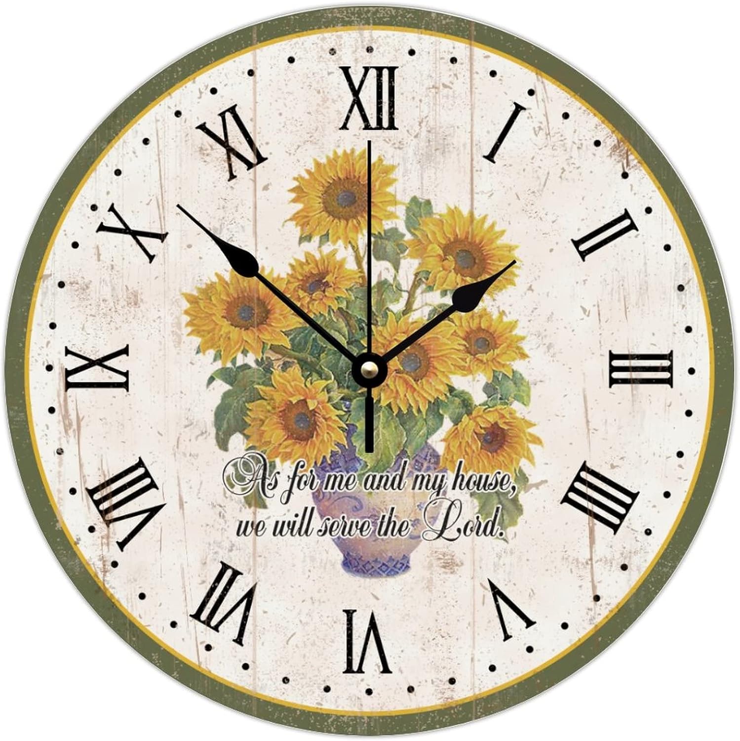 Silent Wall Clock Non-Ticking Quartz Battery Operated Yellow Sunflower Flower Custom Wall Clocks Wood Panel Floral Plants Wooden Wall Decor for Yoga Room School Dining Room 12 Inch