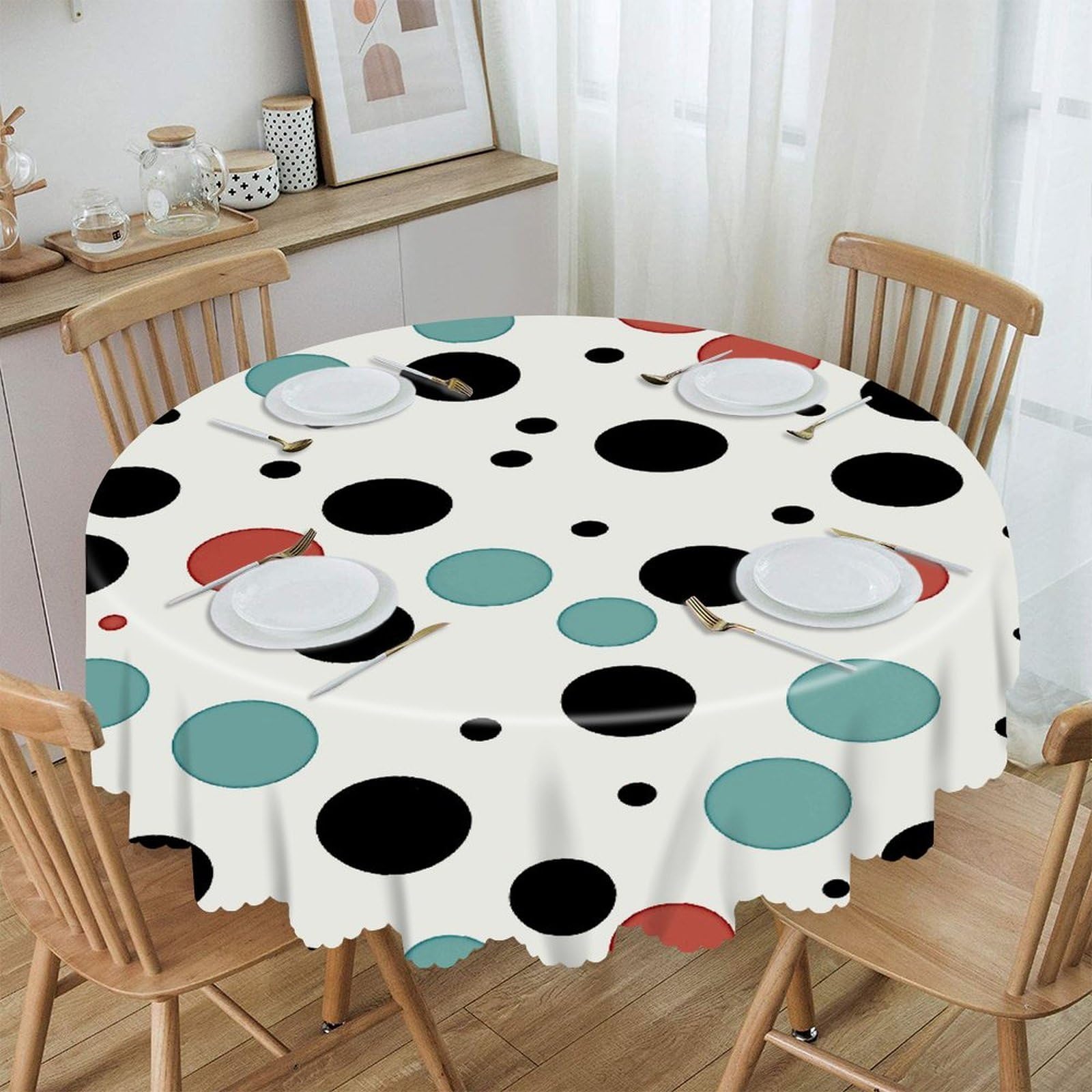 FekiLoot Polka Dot Round Tablecloths 60 Inch Resistant Washable Polyester Table Cloth Style Decorative Circle Fabric Table Cover for Dining Kitchen Party Farmhouse Outdoor