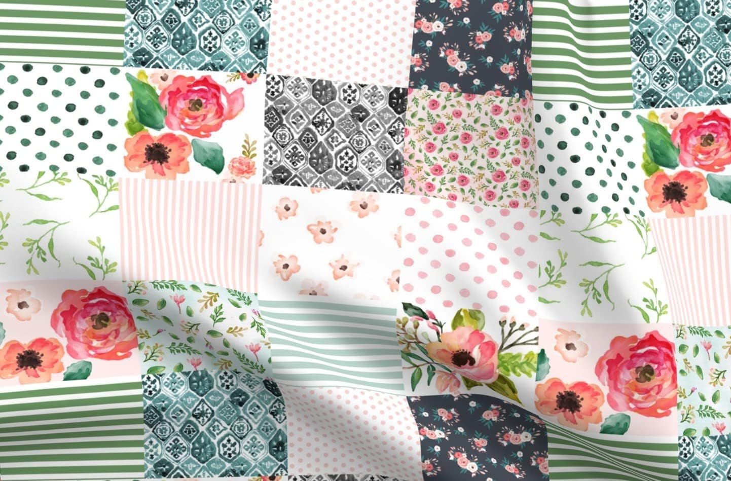 Spoonflower Fabric - Quilt Boho Flowers Floral Pink Baby Girl Watercolor Printed on Minky Fabric by The Yard - Sewing Baby Blankets Quilt Backing Plush