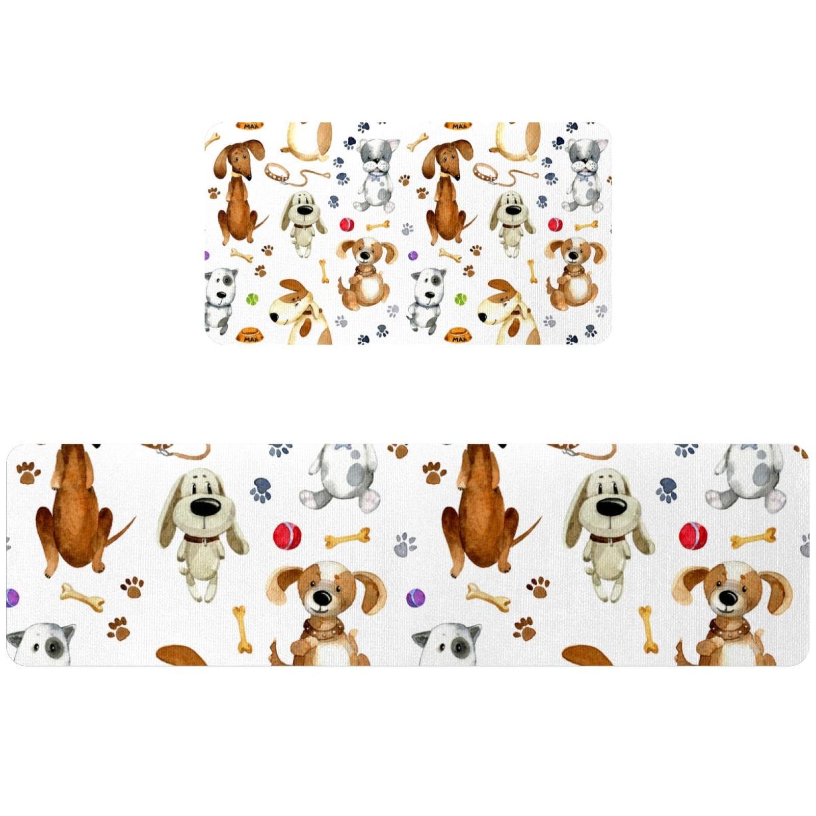 Tapis de cuisine lavable pour une maison propre | Lot de 2 absorbants motif chien