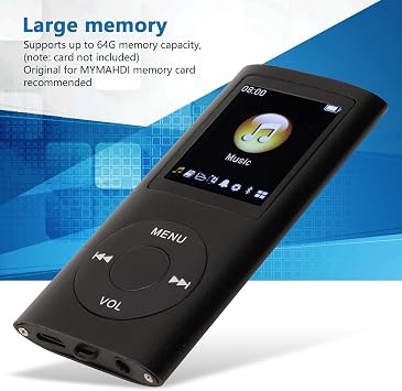 Mp3&Mp4,Mp4 Player Stylish Multifunctional Lossless Sound Slim 1.8 Inch LCD Screen Portable Mp4 Music Playerportable Audio & Video (Black)