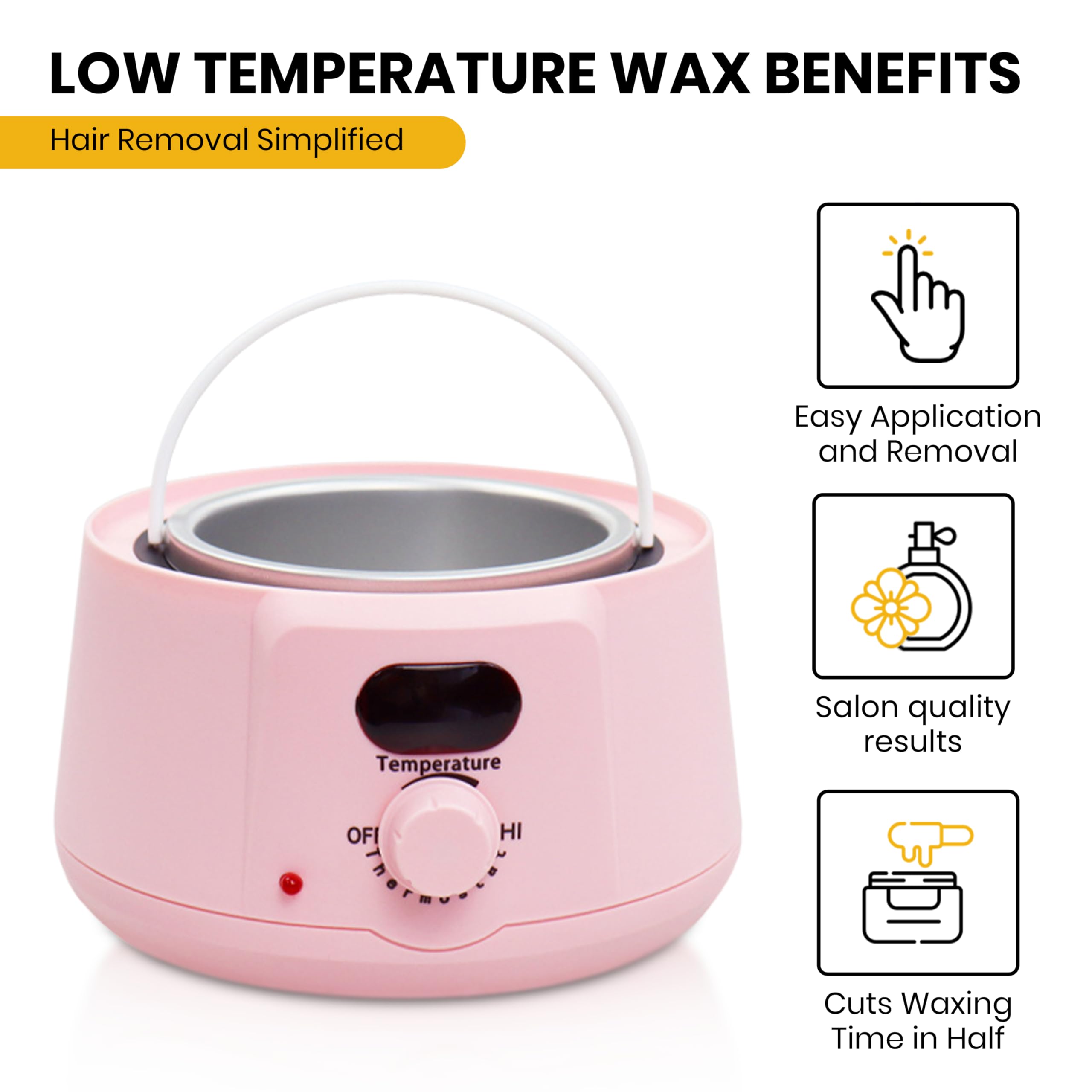Kit de calentador de cera con granos de cera de 500 g, máquina de depilación rosa para una piel suave, calentamiento rápido, uso doméstico y de salón