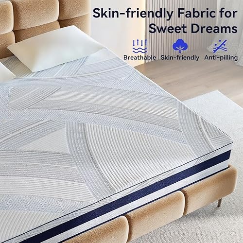 Miniatura 6 de BedsPick Cubrecolchón de espuma viscoelástica de 2 pulgadas, tamaño individual, con remolinos con infusión de gel, cubrecolchón de espuma suave para