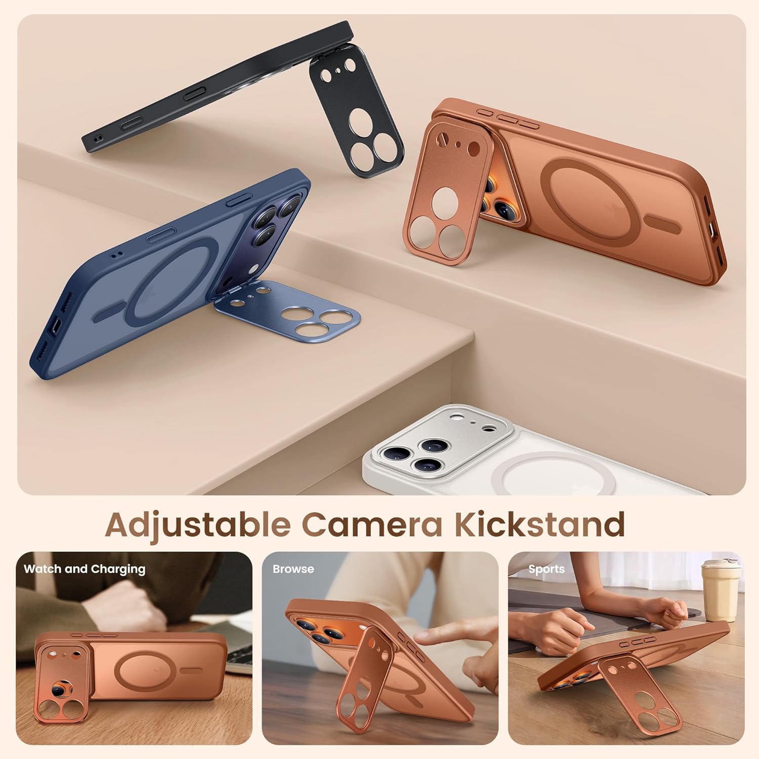 GolbinBox for iPhone 17 Pro Max Case with Stand,Compatible with MagSafe,[Camera Control][Military Drop Protection]Shockproof Slim Translucent Matte Phone Cover for iPhone 17 Pro Max 6.9",Cosmic Orange