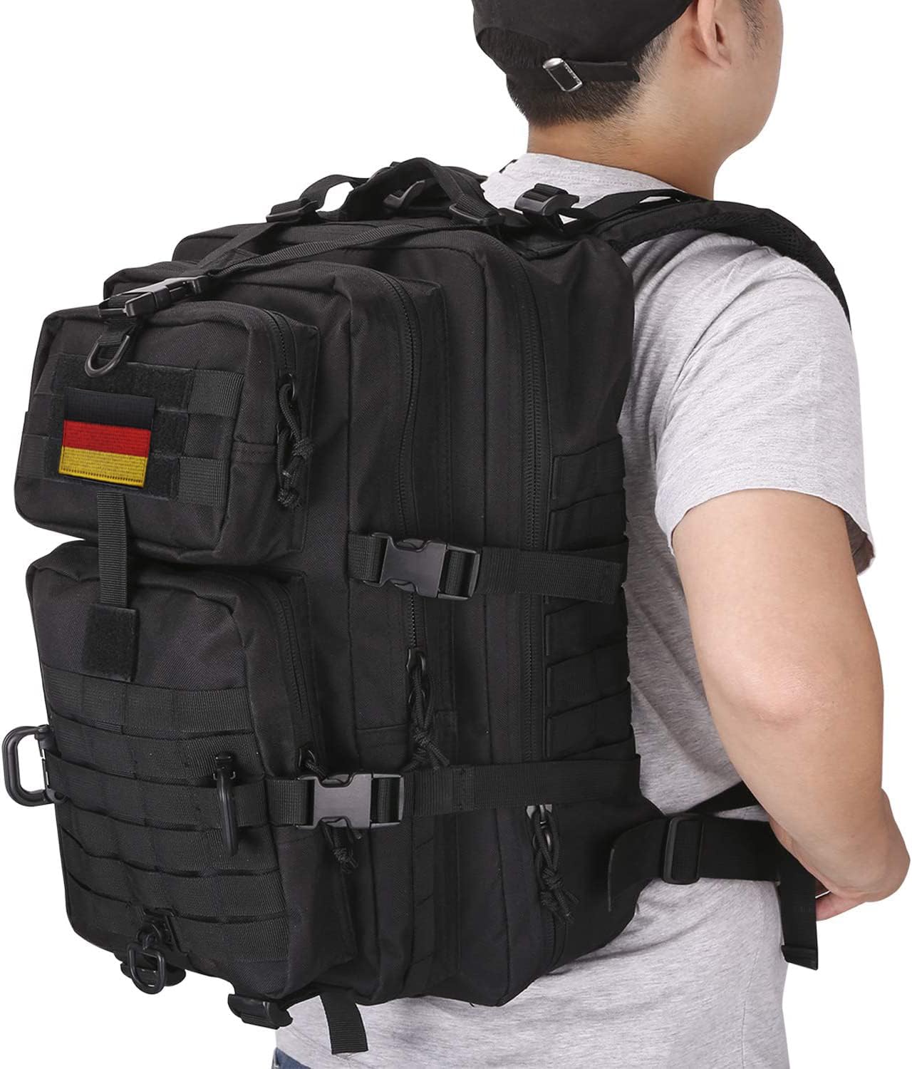 Hannibal Tactical Militär Taktischer Rucksack Cooper Rucksack Armee Assault Pack 3 Tage Bug Out Go Bag Trekking Wanderrucksack (40L,Schwarz-DE)