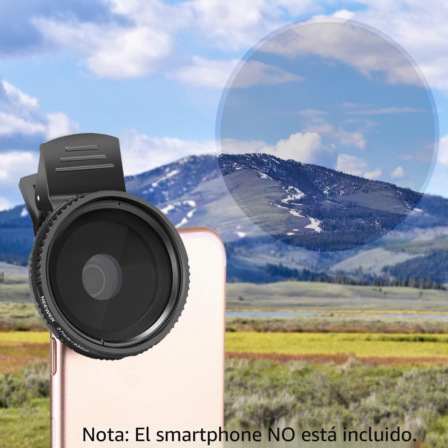 Neewer 37 mm Filtro Ajustable ND 2–400 para Cámara de Teléfono Móvil Lente de Densidad Neutra con Clip Compatible con iPhone 7 Plus 7 6 6S 6 Plus 6S Plus Samsung HTC Motorola iPad Etc.