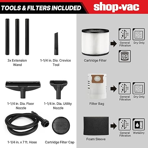 Vista 3 de Shop-Vac 5922805 Aspiradora húmeda/seca, 8 galones, 4.5 HP pico, manguera de 1.25 pulgadas de diámetro x 7 pies, cable de 6 pies, ideal para obra