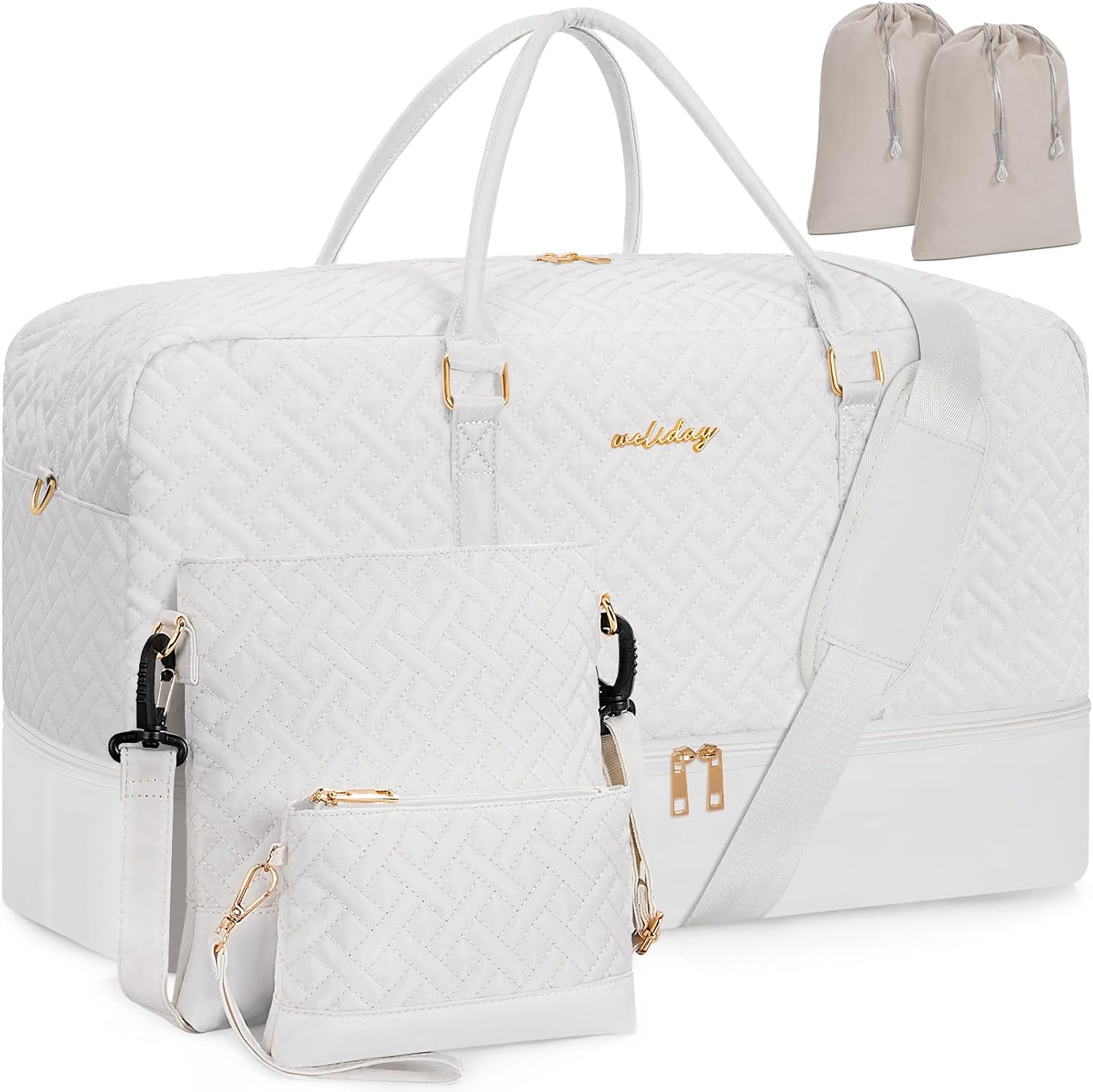 Weekender Bag for Women, 5 Pcs Set Carry on Overnight Bag, 21" Travel Duffel Bag with Waterproof Shoe Compartment for Weekend Travel Business Trip