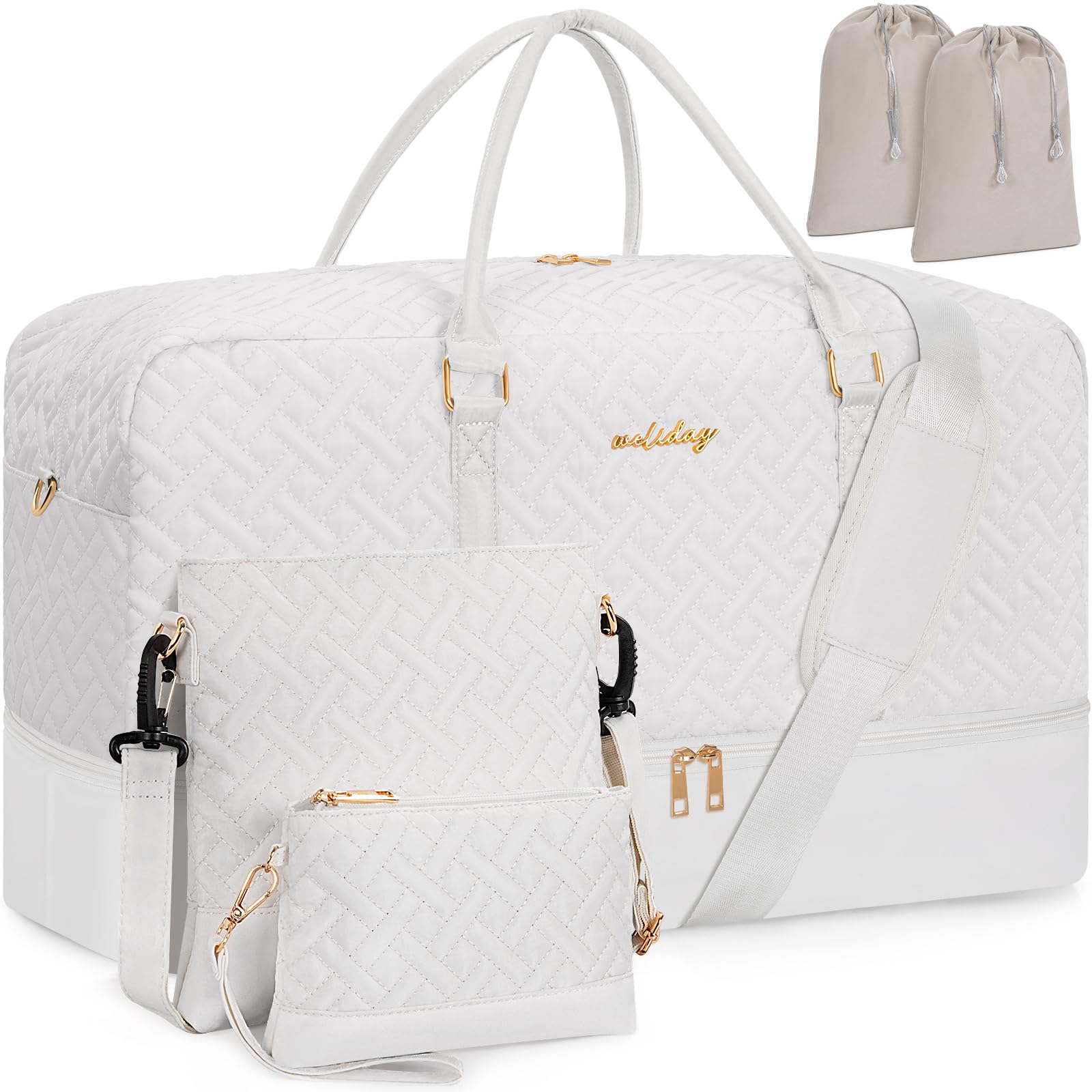 WELIDAY Weekender Bag for Women, 5 Pcs Set Carry on Overnight Bag, 21" Travel Duffel Bag with Waterproof Shoe Compartment for Weekend Travel Business