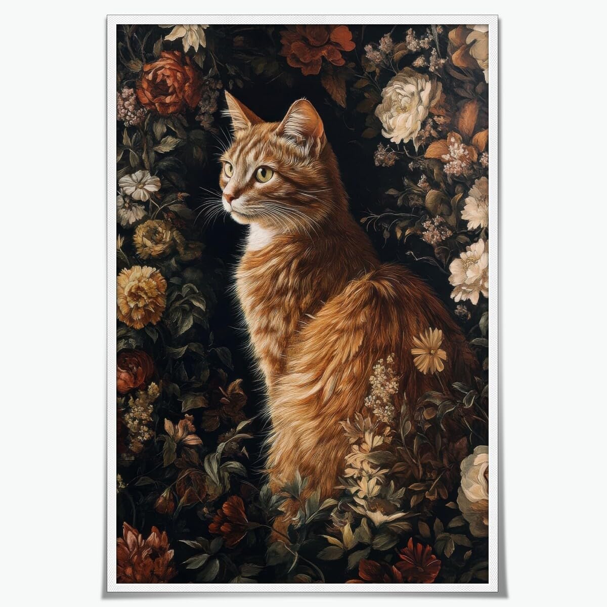 Vintage William Morris Cat in English Garden Moody Poster Animal Wall Art Retro Flowers Print Decor Nature Inspired Plant Posters Dark Cottagecore Canvas Painting for Office Bedroom Living Room 20x30inch Unframed