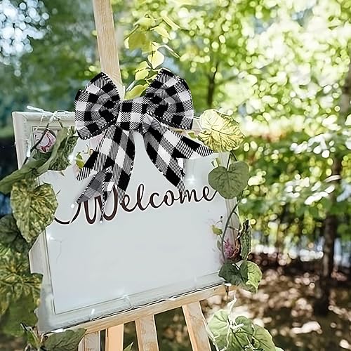 Miniatura 9 de Cinta con Borde de Alambre, 10 Yardas 2.5 Pulgadas Cinta con Alambre, Cinta de Poliéster con Alambre con Cuadros Buffalo Negros, Cintas Decorativas