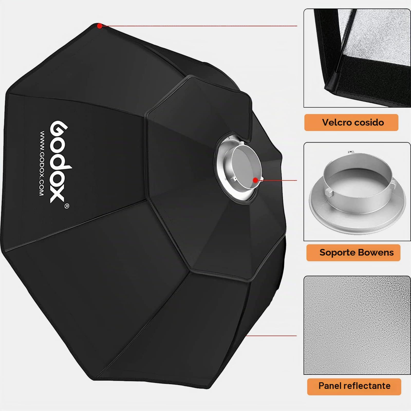 Godox Caja de luz octogonal de 47 pulgadas, 120 cm, soporte Bowens y rejilla de panal de abeja para iluminación estroboscópica de estudio fotográfico monolight