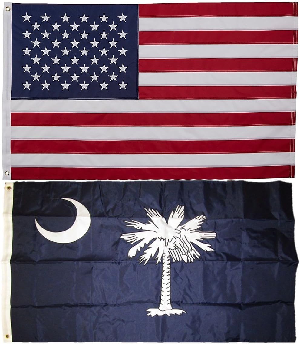 AES South Carolina State and USA American Flag 3x5 Embroidered 2 Double Sided Flag Wholesale Lot House Banner Double Stitched Fade Resistant Premium Quality