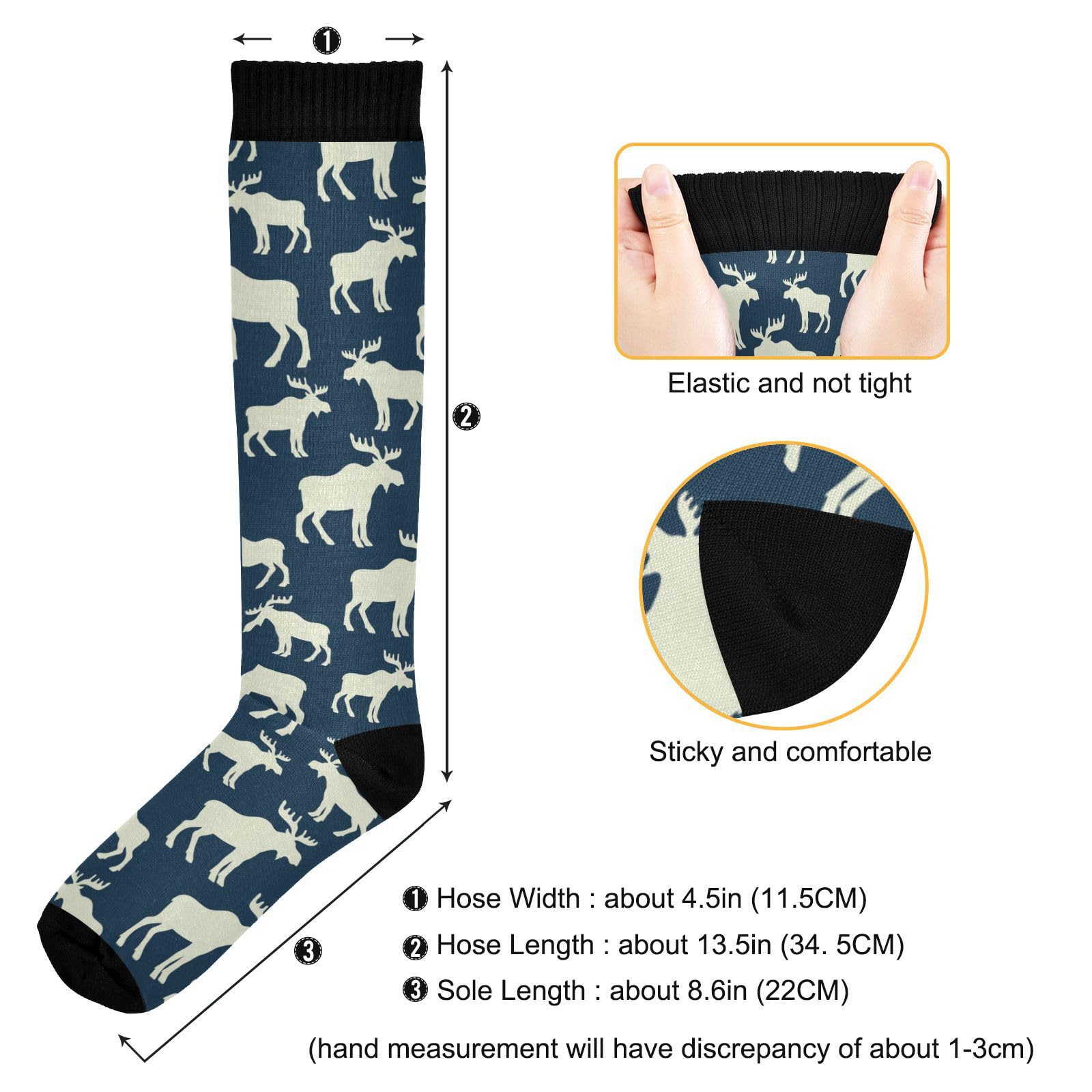 Fisyme Winter Deer Moose Socks for Men Women, Warm Comfort Athletic Crew Running Hiking Cycling Compression Socks