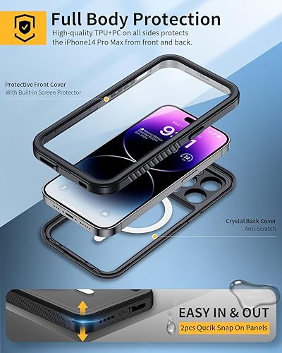 Miniatura 4 de Lanhiem Funda magnética para iPhone 14 Pro, impermeable, a prueba de polvo, a prueba de golpes, con protector de pantalla integrado compatible con