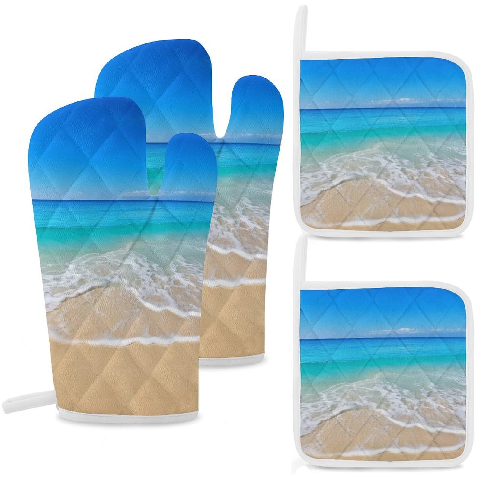 Lot de 4 maniques Beach and Sea antidérapantes et thermorésistantes pour cuisine