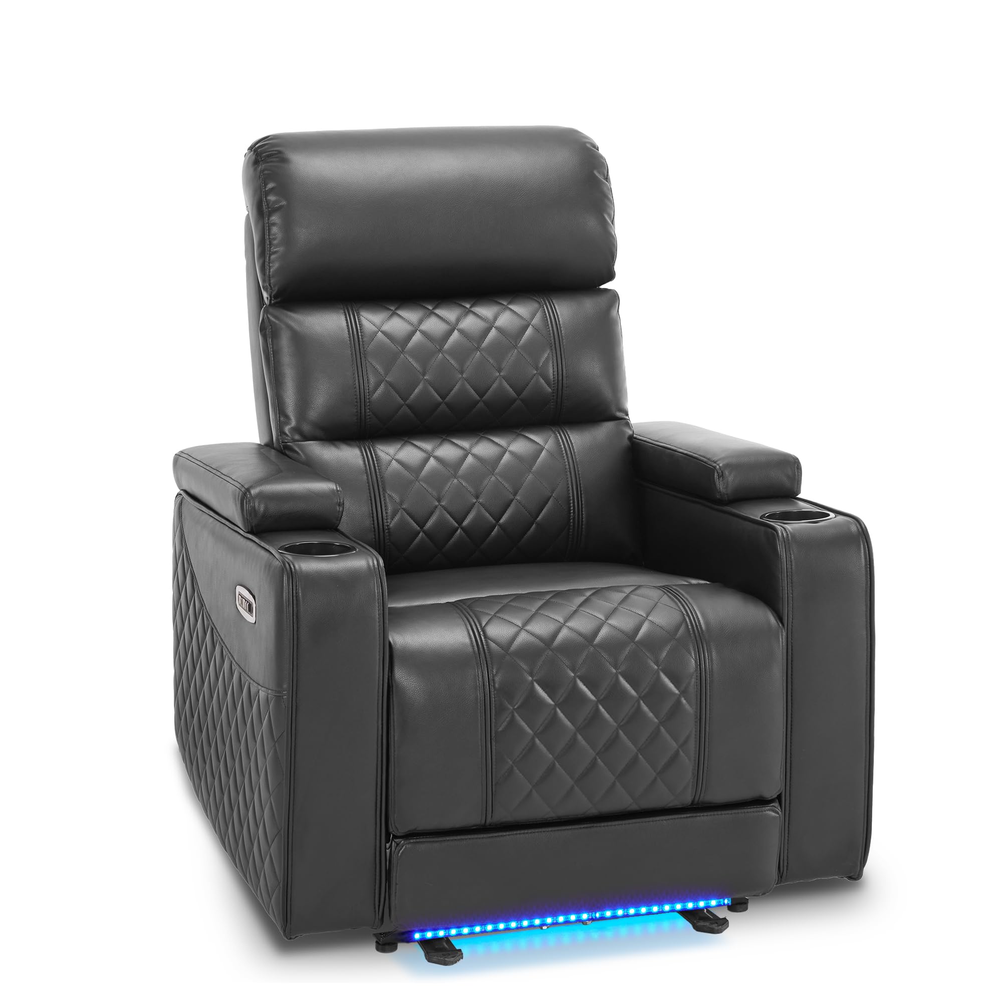 MCombo Power Recliner Chair with Adjustable Headrest, Home Theater Seating with USB & Type-C Port, Armrest Storage & LED Light HTS432 (Grey)
