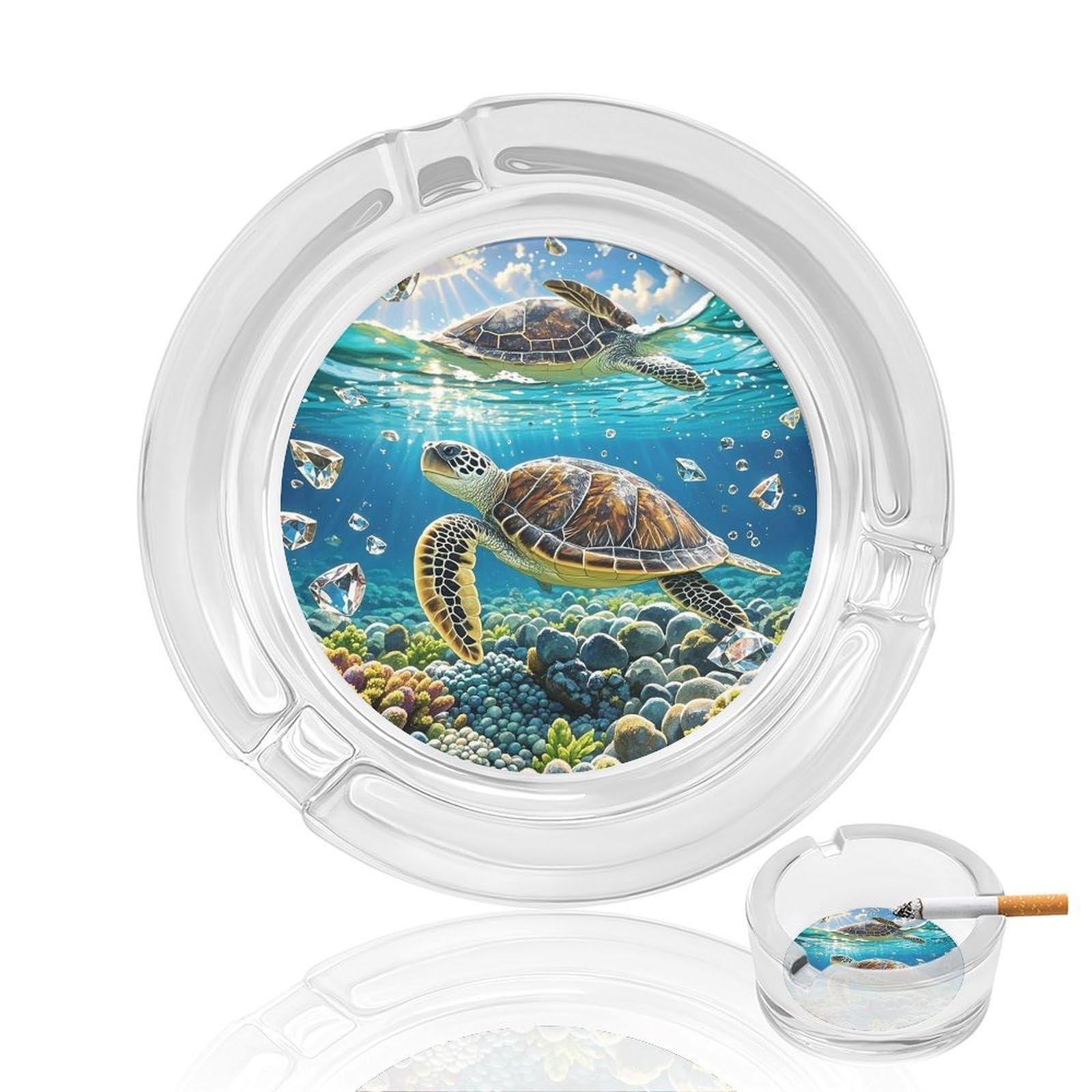 Cendrier en verre tortue de mer cadeau original pour fumeur passionné