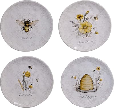 Certified International Bee Sweet 8.5" Salad/Dessert Plates, Set of 4 Assorted Designs