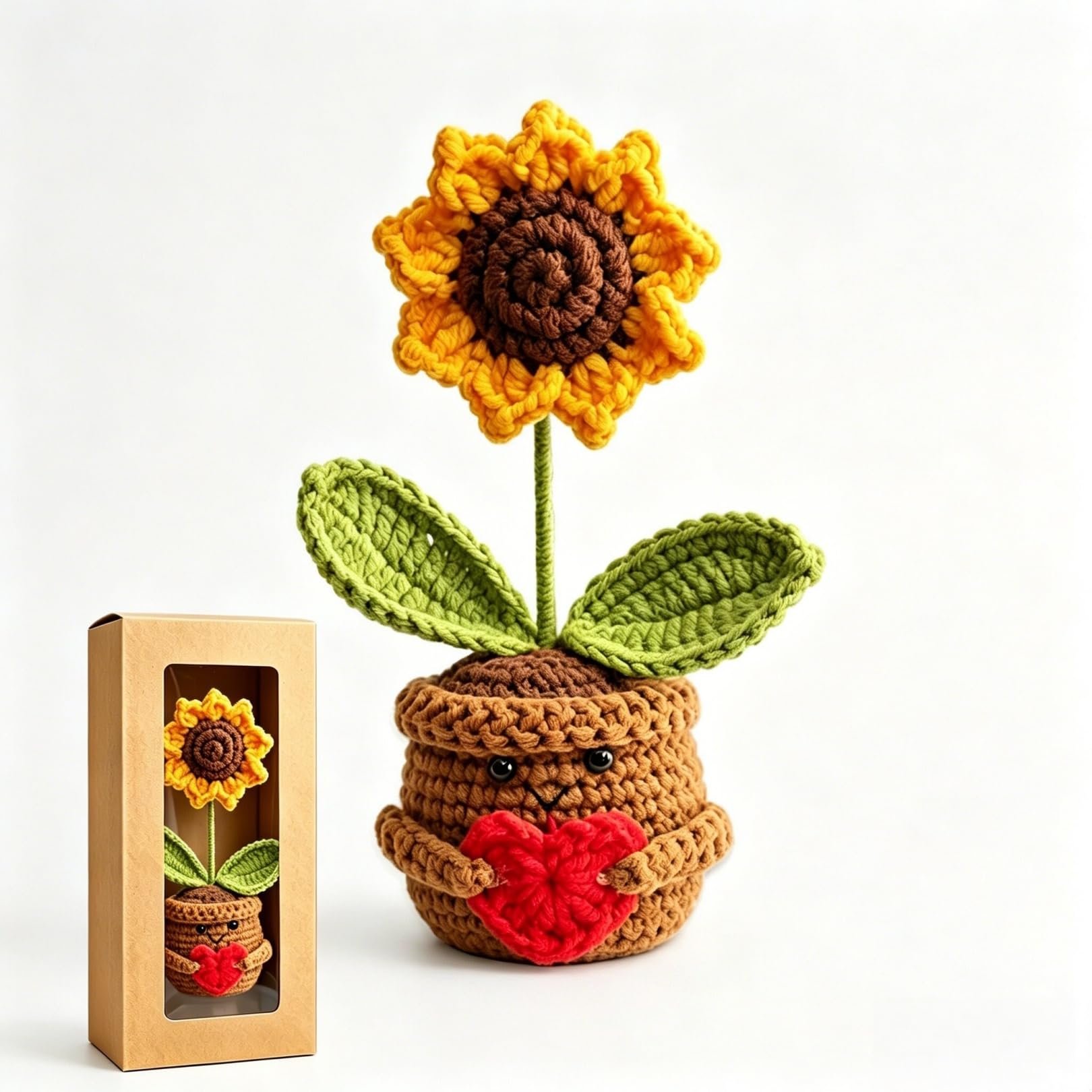 Sinaya Handmade Crochet Sunflower Doll I Love You Mum Gift from Daughter & Son, Cute Knitted Sunflower Decor for Mother's Day, Birthday, Christmas & Thanksgiving