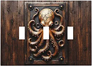 Decorative Light Switch Cover Plate Vintage Octopus 3 Gang Wall Plate Oversized Triple Toggle Switch Cover Plate Jumbo Faceplate for Bedroom Home Decor
