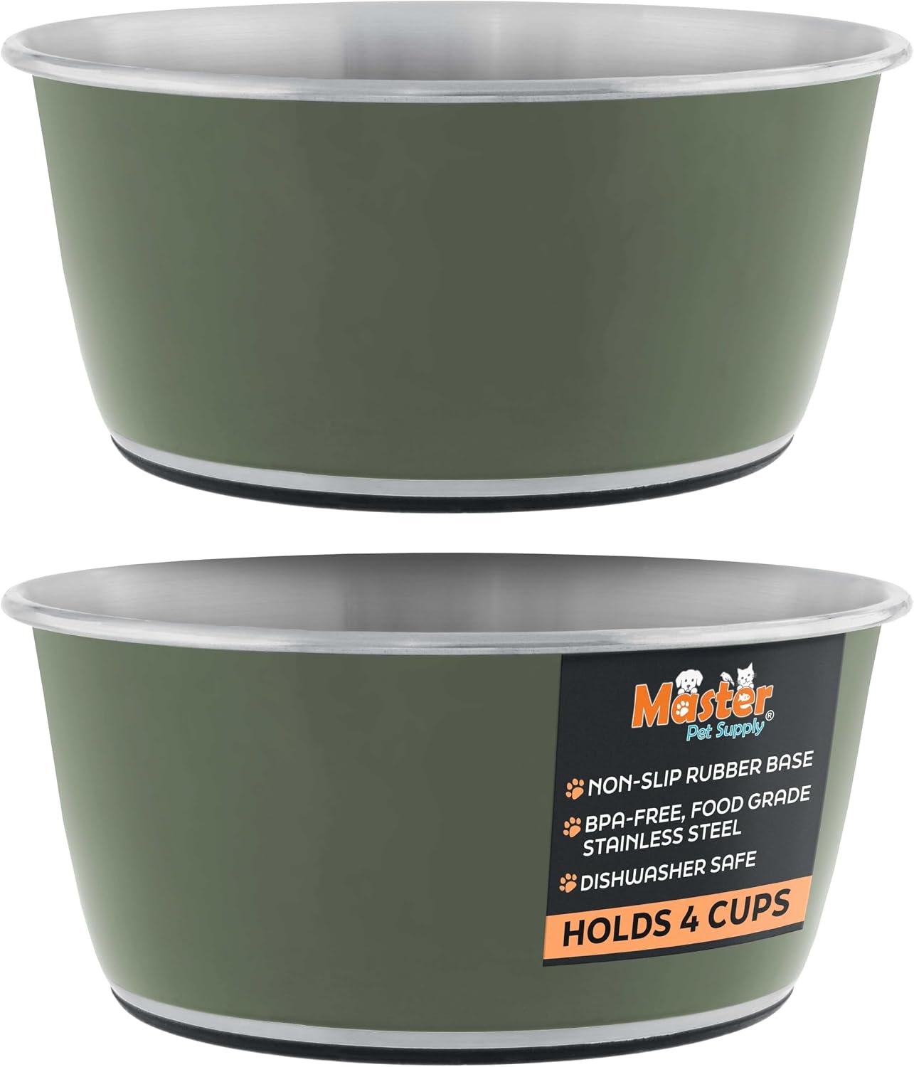 Master Pet Supply Stainless Steel Dog Bowls Set of 2 (32 Oz Each) with Non-Slip Rubber Base – Camo Patrol – Basic Dog Food Bowl Water & Food Bowls for Small Medium Large Dogs & Cats, Metal Dish