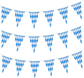 CHRORINE 99 Feet Oktoberfest Pennant Banner Bavarian Bunting Flags, Oktoberfest Decorations Party Supplies, German Party, October Festival Decorations (Blue and White)