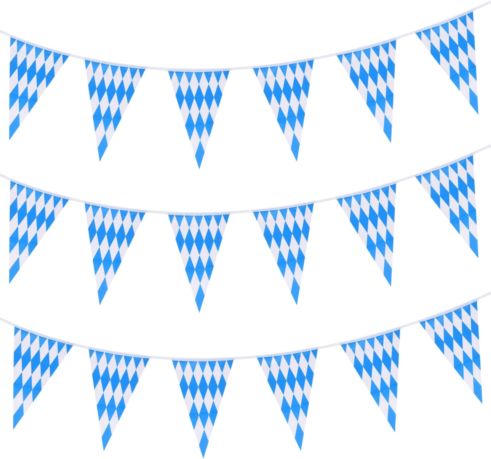 CHRORINE 99 Feet Oktoberfest Pennant Banner Bavarian Bunting Flags, Oktoberfest Decorations Party Supplies, German Party, October Festival Decorations (Blue and White)
