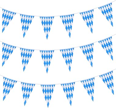 CHRORINE 99 Feet Oktoberfest Pennant Banner Bavarian Bunting Flags, Oktoberfest Decorations Party Supplies, German Party, October Festival Decorations Blue and White