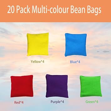 Bean Bags Kids Throwing, 20 Pack 7cm*7cm Small Bean Bags for Throwing, Assort at 5 Colours for Children's Outdoor School Activity Games
