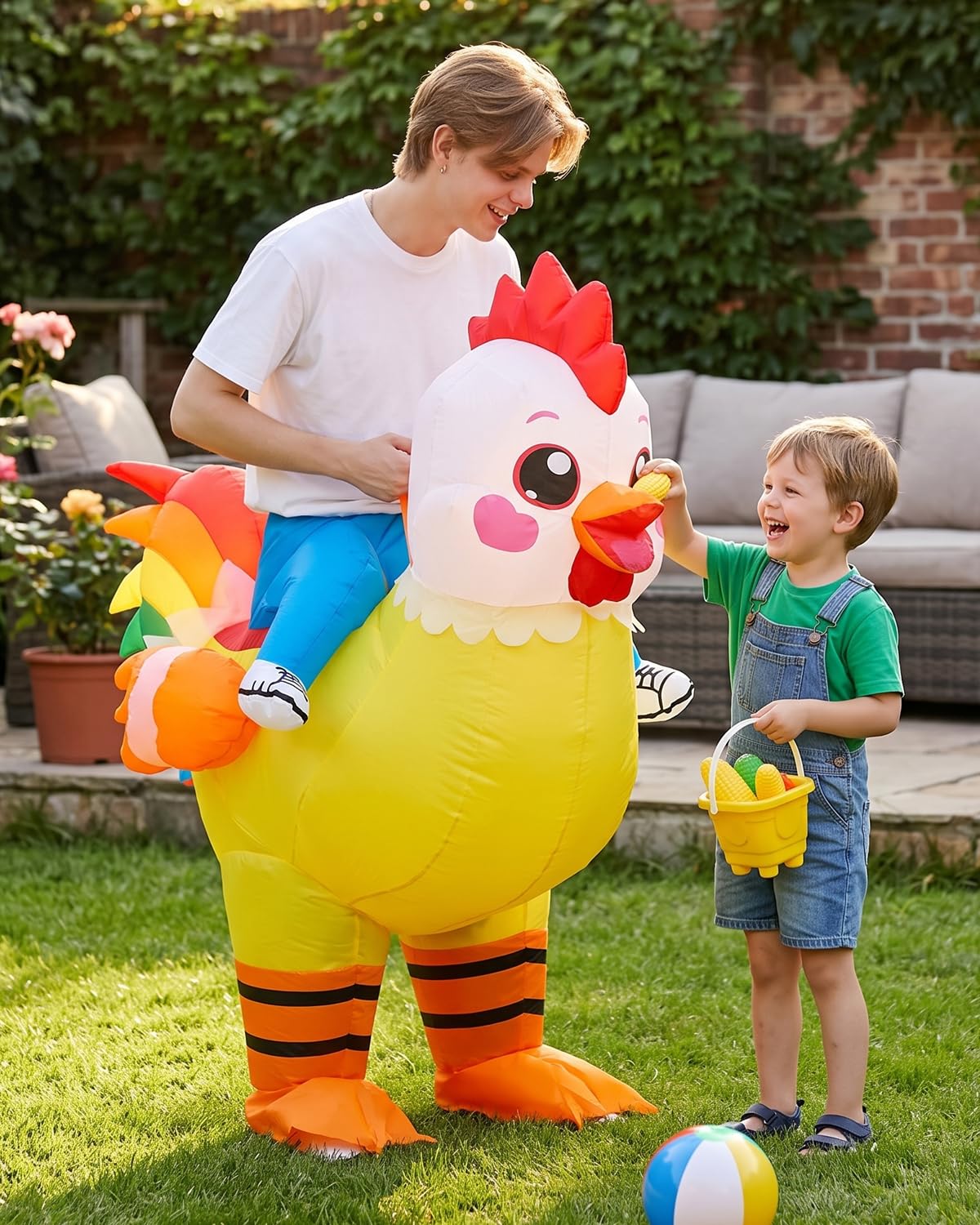 Déguisement Gonflable Coq pour Adulte, Costume Porte-Moi Poulet Amusant, Tenue d'animal pour Carnaval, Halloween, EVG et Soirées Déguisées