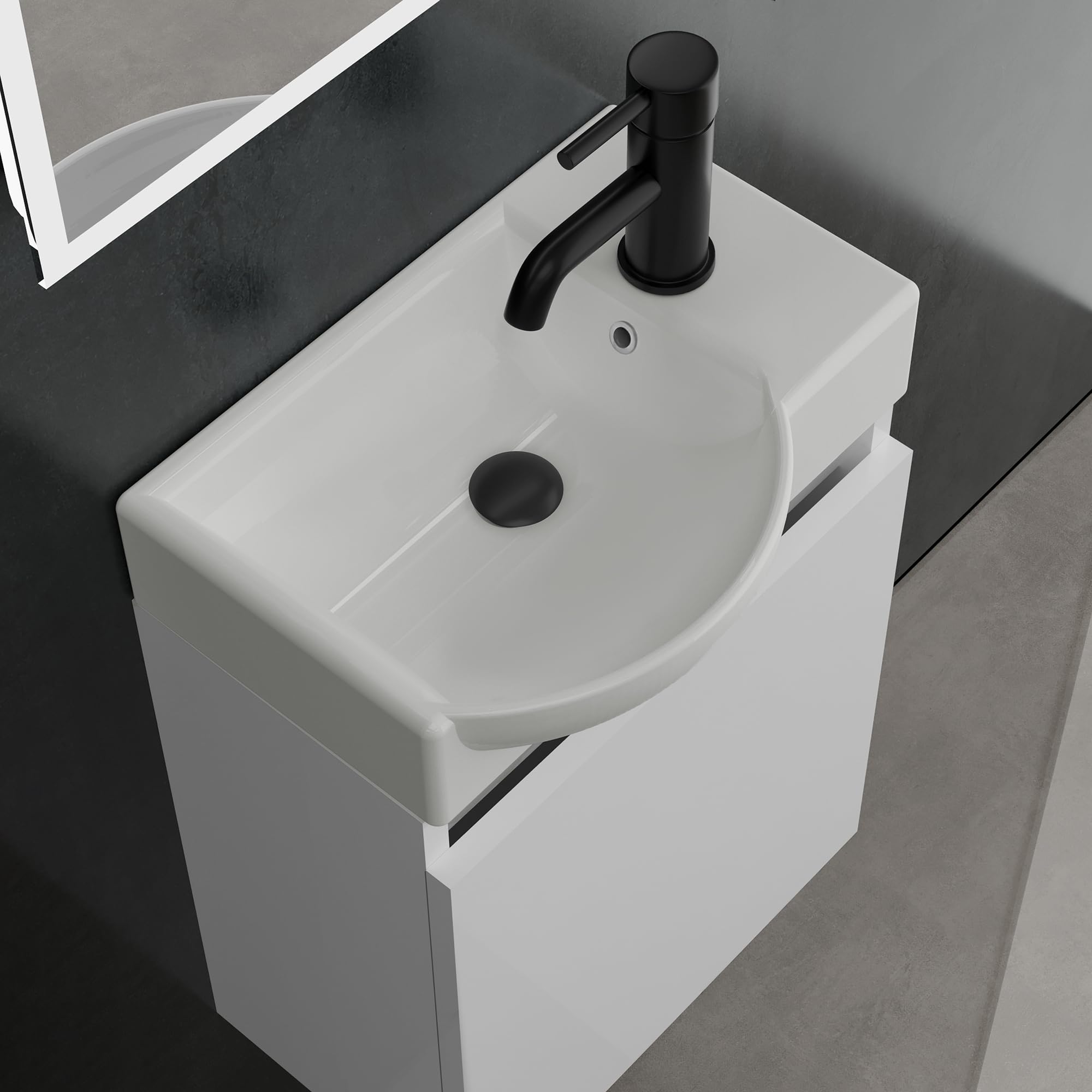 Alpenberger Waschbeckenunterschrank Klein Gäste WC | Waschbecken mit Unterschrank 45 cm Breit | Kleiner Schrank Weiß | Waschtisch Badezimmer Set Möbel