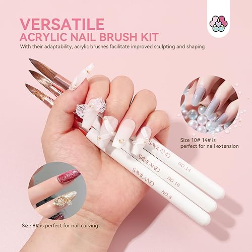 Miniatura 6 de Saviland Kit de pinceles de uñas acrílicas, tamaño 81014, pinceles de uñas acrílicas para aplicación acrílica, kit profesional de uñas acrílicas con