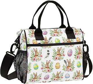 Aslsiy Kids Insulated Lunch Bag Easter Bunny Colored Eggs Lunch Bags for Girls Boys Reusable Tote Bag for Women S