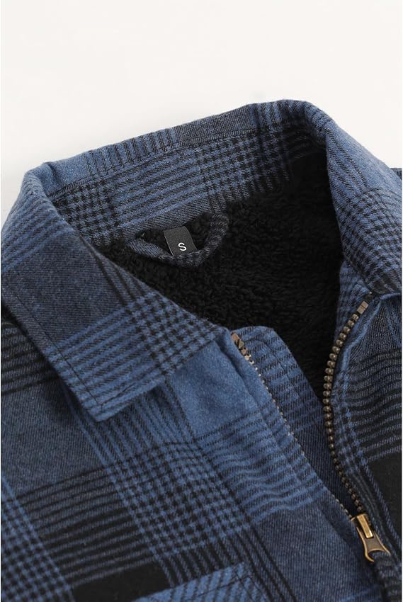 ZENTHACE Men's Sherpa Lined Full Zip Plaid Flannel Jacket