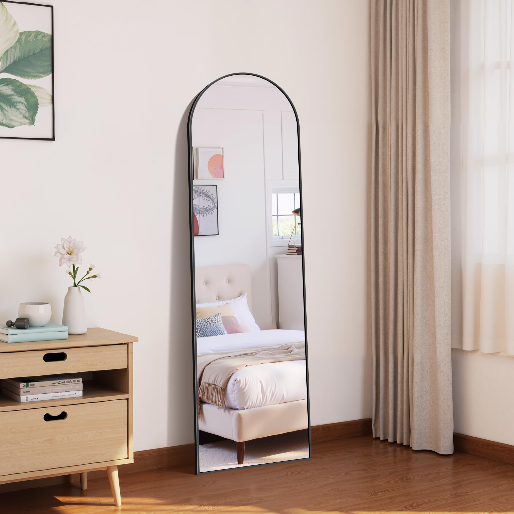 WOLIBEER Specchio Intero 150x40 cm Specchio da Terra o a Parete con Cornice in Alluminio Nero, per Camera da Letto, Soggiorno, Cameretta e Spogliatoio