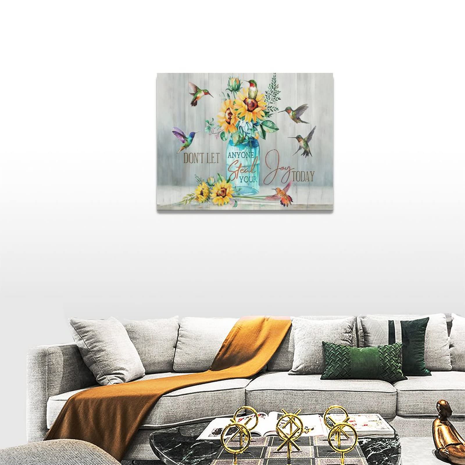 Stampa artistica da parete su tela con colibrì e fiori in fiore