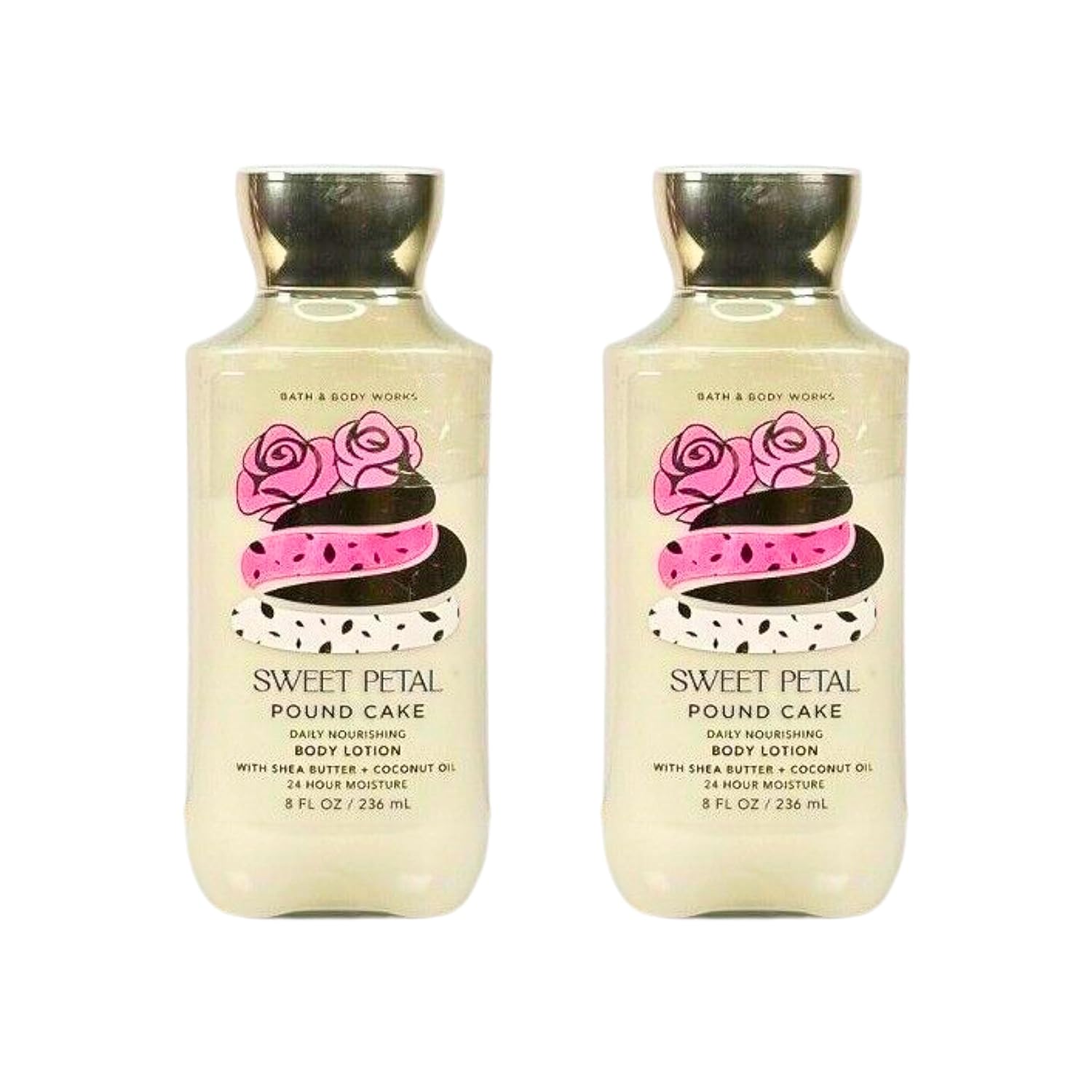 Bath & Body Works Body Lotion Pack of 2, 8oz Each (Sweet Petal Pound Cake)