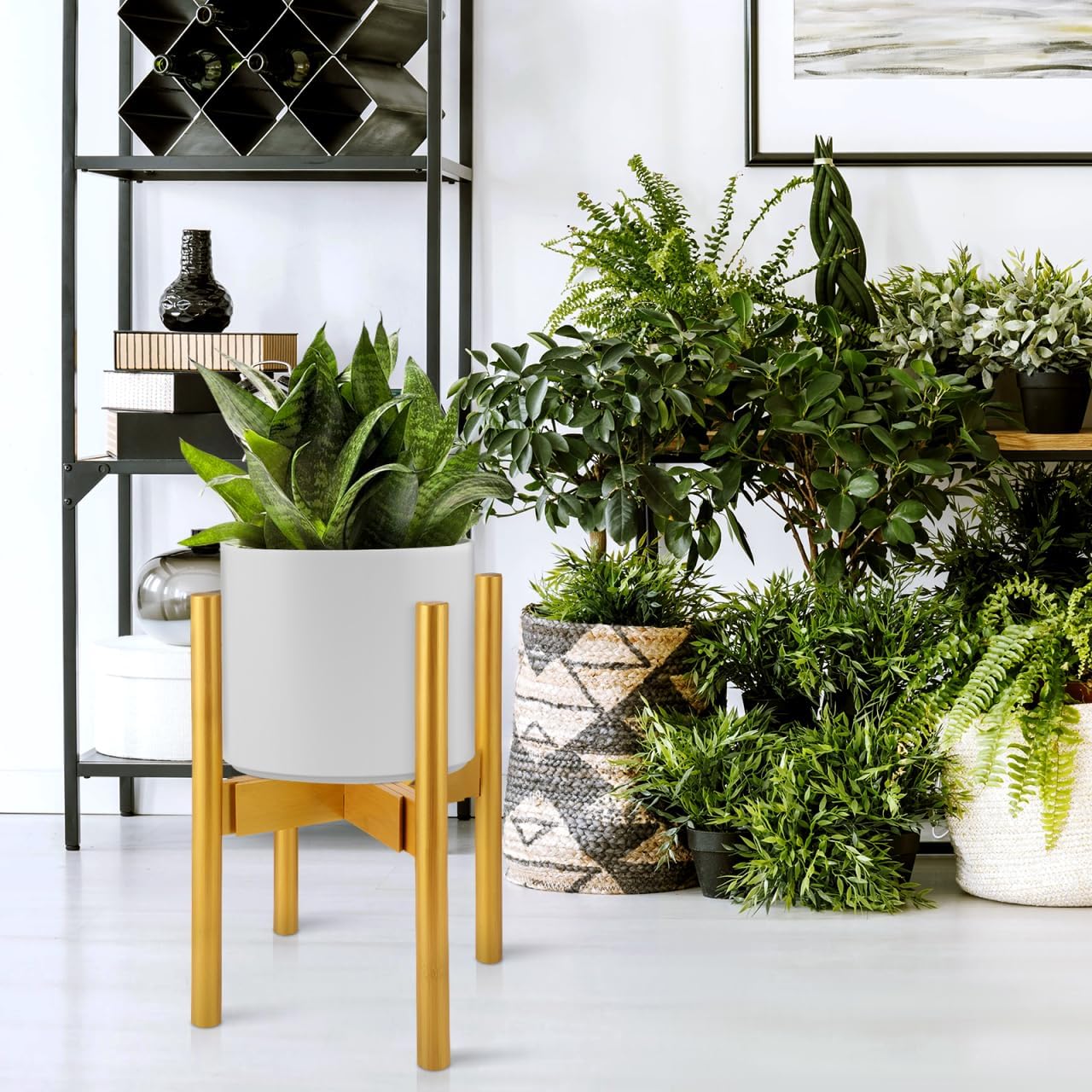 Adjustable Extendable Plant Stand Modern Bamboo Indoor Flower Pot Holder for Pots Versatile Planter Rack Golden Finish